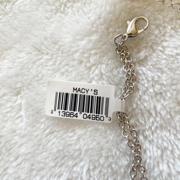 Macy’s Two Row Layered Y Necklace Silver Blue Linked Rings NWOT - Picture 9 of 9